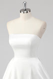 Eenvoudige A-lijn strapless kleine witte afstudeerjurk