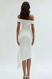 Off The Shoulder Schede Satijn Thee Lengte Witte Afstuderen Jurk