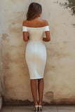 Chique schede satijn wit off the shoulder korte afstudeerjurk