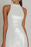 Witte Bodycon Halter Mouwloze Mini Afstudeerjurk