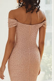 Sprankelende Off the Shoulder Champagne Moeder Van De Bruid Jurk