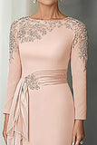 Blush Lace Sheath Moeder Van De Bruid Jurk Met Lange Mouwen