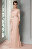 Blush Lace Sheath Moeder Van De Bruid Jurk Met Lange Mouwen