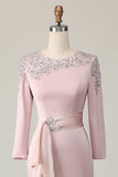 Blush Sheath Kant Moeder Van De Bruid Jurk Met Lange Mouwen