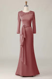 Blush Sheath Kant Moeder Van De Bruid Jurk Met Lange Mouwen