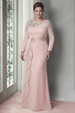 Sheath Blush lange mouwen satijn plus maat Mother Of The Bride jurk met ruches