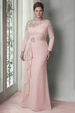 Blush Lace Sheath Moeder Van De Bruid Jurk Met Lange Mouwen