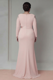 Sheath Blush lange mouwen satijn plus maat Mother Of The Bride jurk met ruches