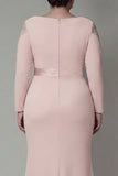 Sheath Blush lange mouwen satijn plus maat Mother Of The Bride jurk met ruches