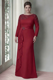 Sheath Blush lange mouwen satijn plus maat Mother Of The Bride jurk met ruches