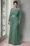 Sheath Blush lange mouwen satijn plus maat Mother Of The Bride jurk met ruches