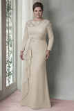 Sheath Blush lange mouwen satijn plus maat Mother Of The Bride jurk met ruches