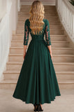 Elegante donkergroene A-lijn V-hals chiffon lange moeder van de bruid jurk met kanten applicaties