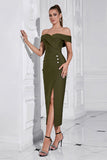 Leger Groene schede Off the Shoulder Tea Length Prom Dress met split