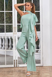 Mint lange geplooide jumpsuits met één schouder