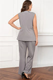 Zilveren Chiffon Lange Mouwen Met Ronde Hals 3 Stuks Moeder van de Bruid Pant Suits