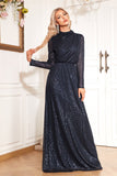 Sparkly Navy A Line Moeder van de Bruid Jurk met Lange Mouwen