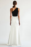 Zwart Witte Schede One Shoulder Wedding Guest Dress met split