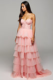 Blush Gelaagde Tule Strapless A Line Galajurk