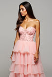 Blush Gelaagde Tule Strapless A Line Galajurk