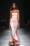 Blush Strapless Zeemeermin Lange Bruiloft Gast Jurk