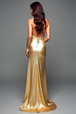 Gouden halter schede Backless lange galajurk met split