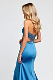 Blauwe zeemeermin Sweetheart uitgesneden pailletten Prom jurk