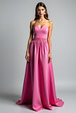 Fuchsia A Line strapless galajurk met ruches