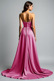 Fuchsia A Line strapless galajurk met ruches