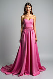 Fuchsia A Line strapless galajurk met ruches