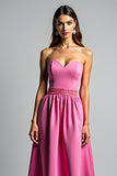 Fuchsia A Line strapless galajurk met ruches