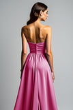 Fuchsia A Line strapless galajurk met ruches