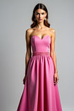 Fuchsia A Line strapless galajurk met ruches