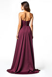 Bordeaux A Line geplooide strapless formele jurk