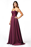 Bordeaux A Line geplooide strapless formele jurk