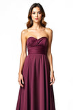 Bordeaux A Line geplooide strapless formele jurk