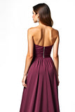 Bordeaux A Line geplooide strapless formele jurk