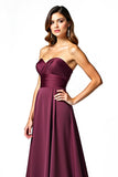 Bordeaux A Line geplooide strapless formele jurk