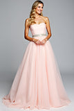 Lichtroze Strapless A Line Tule Prom Jurk met Kralen