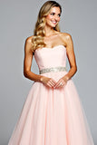 Lichtroze Strapless A Line Tule Prom Jurk met Kralen