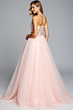 Lichtroze Strapless A Line Tule Prom Jurk met Kralen