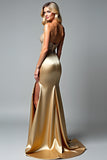 Gouden Strapless Beaded Zeemeermin Prom Jurk met Split