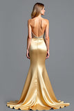 Gouden Strapless Kralen Schede Prom Jurk met Split