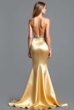 Gouden Strapless Kralen Schede Prom Jurk met Split