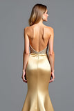 Gouden Strapless Kralen Schede Prom Jurk met Split