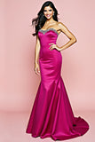 Fuchsia Strapless Zeemeermin Lange Galajurk met Kralen