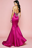 Fuchsia Strapless Zeemeermin Lange Galajurk met Kralen