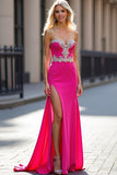 Appliques Fuchsia Strapless Schede Galajurk met Split