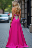 Appliques Fuchsia Strapless Schede Galajurk met Split