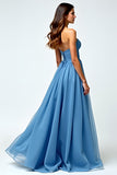 Grijs Blauwe Chiffon Lange Sweetheart A Line Prom Jurk met Split